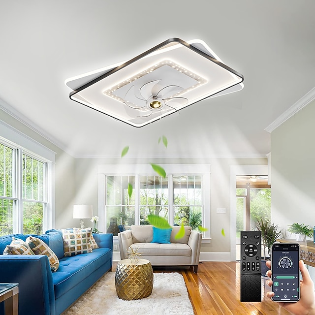  ventilateur de plafond avec lumière dimmable 105/50cm 6 vitesses de vent ventilateur de plafond moderne pour chambre, salon app& télécommande 110-240v