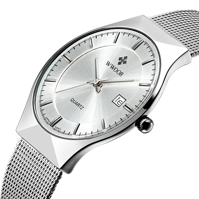  WWOOR Business Herren Luxus Uhren Netzarmband Ultra Dünn Quarz Männer Armbanduhr Wasserdicht Auto Datum Männliche Uhr