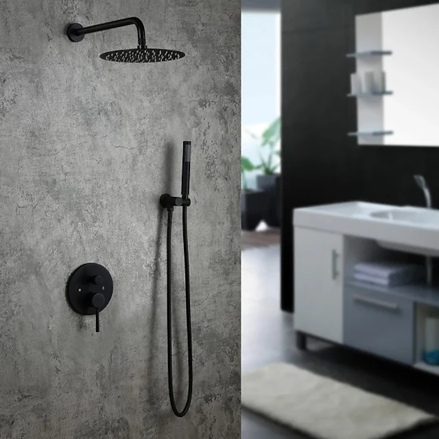  ensemble de robinet de système de douche rond pommeau de douche à effet pluie 8 pouces, ensemble de valve et kit de garniture bruts, tête à haute pression fixée au mur pour salle de bain