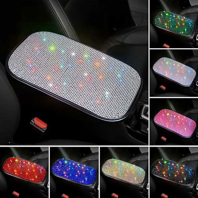  Bling Bling Car Armrest Cover Luster Crystal Car Center Console Cover Protector Universal Auto Arm Rest Cushion Pads Car Interior Decor Accessories