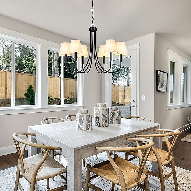 Black Chandelier Light Fixture with Lampshades, 6 Light Modern ...