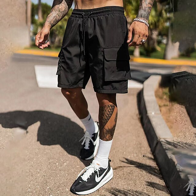  Men's Athletic Shorts Casual Shorts Plain Flap Pocket Comfort Breathable Outdoor Daily Going out Fashion Casual Black Grey