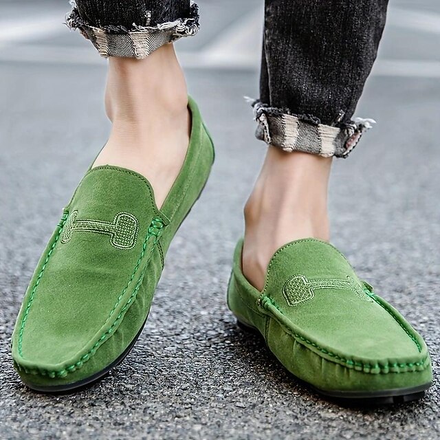 Men's Green Suede Driving Loafers Comfortable SlipOn Casual Shoes