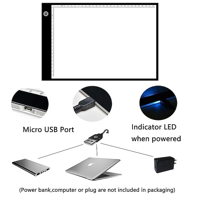 A4 LED Light Pad, Tracing Light Table with Scale Art, Light Table with ...