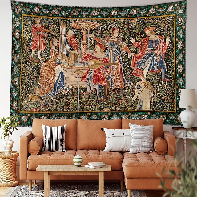 Leofanger Vintage-Bücherregal-Wandteppich – 130x150 Cm, Polyester, Mittelalterliches Bibliotheks-Design