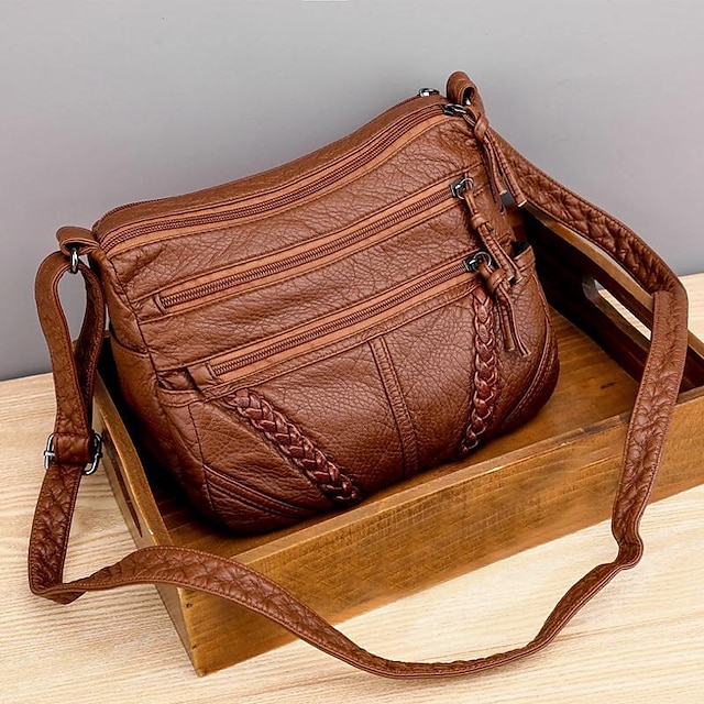  Men's Women's Crossbody Bag Shoulder Bag PU Leather Party Daily Zipper Adjustable Large Capacity Lightweight Solid Color Black Brown