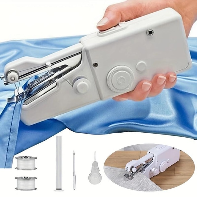  ruční šicí stroj mini šicí stroje, přenosný šicí stroj rychlý ruční šicí nástroj pro látky, látky, oblečení (baterie není součástí dodávky)