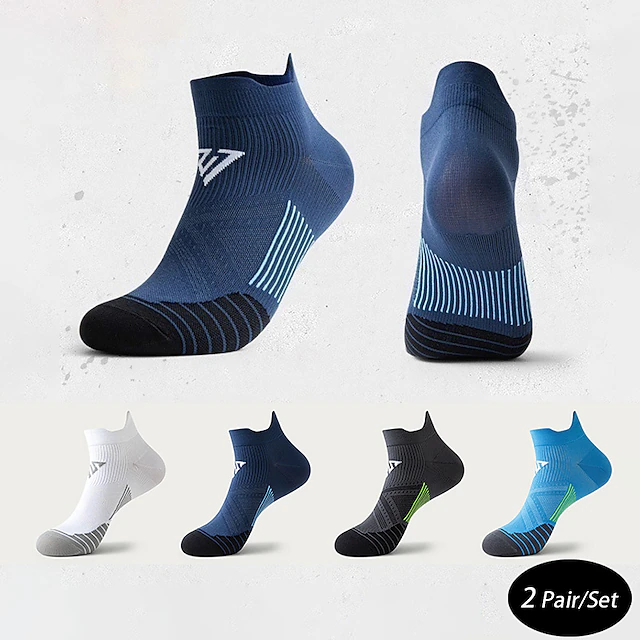 Men's 2 Pairs Ankle Socks Low Cut Socks Black White Color Running Socks Color Block Casual Daily Basic Medium Summer Spring Fall Breathable Stylish 9