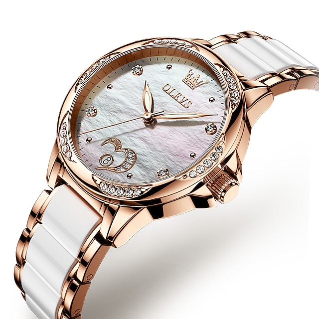  Olevs 女性用機械式時計 クリエイティブ ミニマリスト ファッション カジュアル アナログ 腕時計 自動巻き 自動巻き 発光カレンダー 防水 セラミック 腕時計 女性用 ギフト レディース 腕時計
