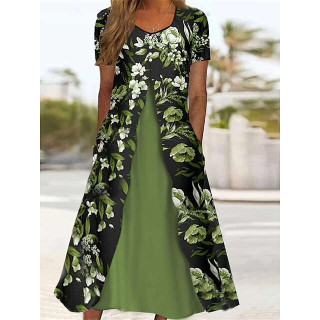 Tenue Décontractée Robe Dété Robe Imprimée Femme Floral Imprimer Bouton Col V Actif Mode 1719