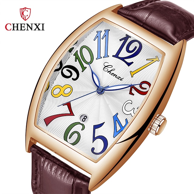 CHENXI Men's Quartz Watch Luxury Business Analog Wristwatch Calendar Date Waterproof Leather Strap Square Quartz Wristwatches Male Clocks Gift