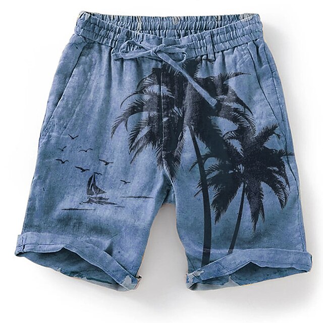 2-delige linnenset voor heren, regular fit, knoopsluiting, strandshirt en shorts, zomeroutfits met korte mouwen, Grijs, M
