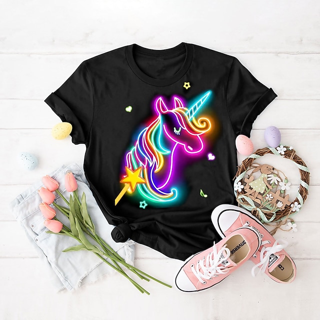  Girls' 3D Graphic Unicorn T shirt Tee Short Sleeve 3D Print Summer Spring Active Fashion Cute 100% Cotton Kids 3-12 Years Outdoor Casual Daily Regular Fit