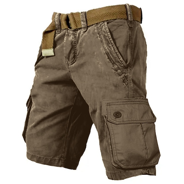  Men's Cargo Shorts Shorts Hiking Shorts Plain Multi Pocket Knee Length Wearable 100% Cotton Outdoor Casual Daily Sports Fashion Black Yellow
