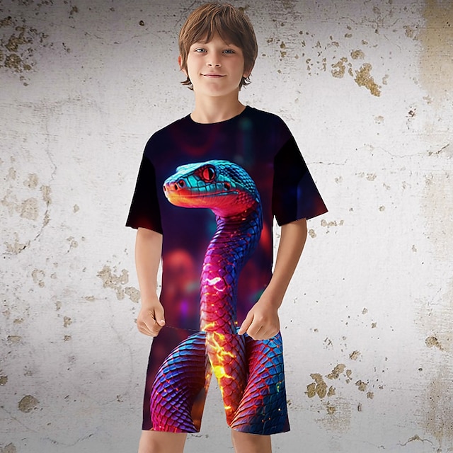  Drenge 3D Grafisk Dyr T-shirt & Shorts T-shirt sæt Tøjsæt Kortærmet 3D-udskrifter Sommer Forår Aktiv Sport Mode Polyester Børn 3-13 år udendørs Gade Ferierejse Regulær