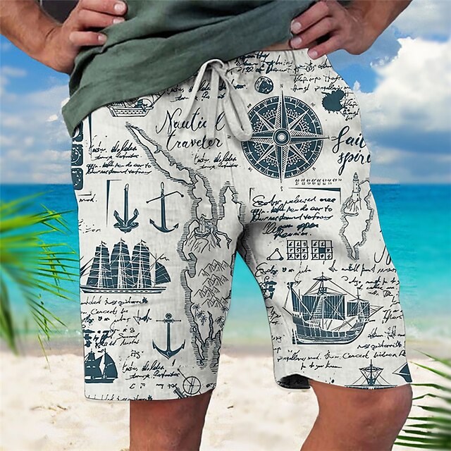 Men's Shorts Summer Shorts Beach Shorts Drawstring Elastic Waist 3D