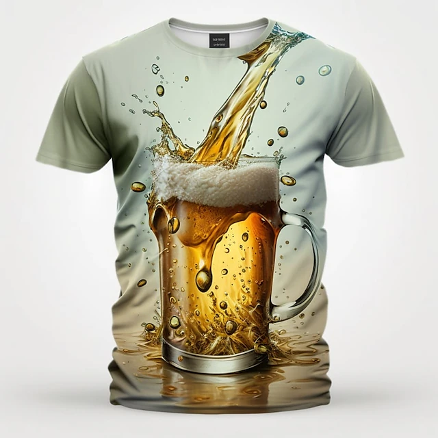 Men's Graphic Beer T Shirt Short Sleeve T shirt 3D Print Crew Neck Shirt Vintage Fashion Designer Outdoor Daily Sports Green Spring & Summer Clothing Apparel S M L XL 2XL 3XL2