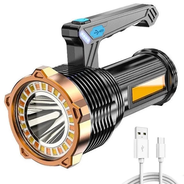  Superhelle LED-Taschenlampe, 8 Modi, wasserdichter Outdoor-Suchscheinwerfer, tragbare wiederaufladbare Taschenlampe mit Haken