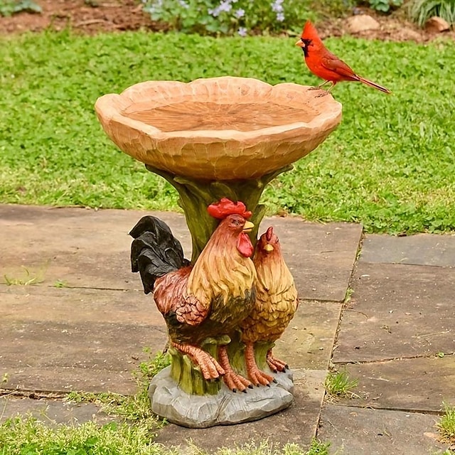  Rooster Bird Feeder, Funny Outdoor Bird Feeding Tray, Rustic Garden Ornament, Resin Animal Sculpture, Gifts For Bird Lovers, Bird Bath For Wild Bird