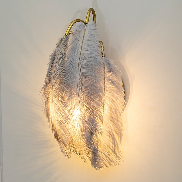  LED Wall Light Ostrich Feather Bouquet Wall Lamp Stair Living Room Sample Room 1W Nordic Decoration Bedroom Bedside TV Wall Art Light Wall Light Warm White 110-240V