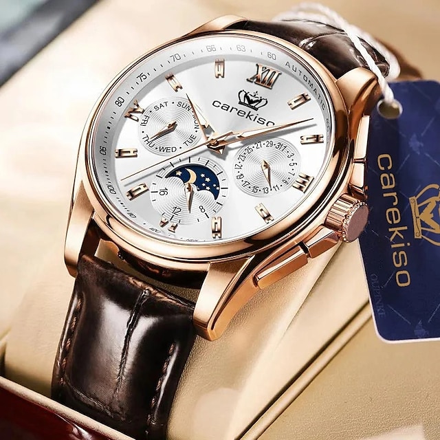  Carekiso, relojes de marca superior para hombre, reloj de cuarzo con fecha deportiva luminosa impermeable de cuero para hombre, reloj informal de moda para hombre