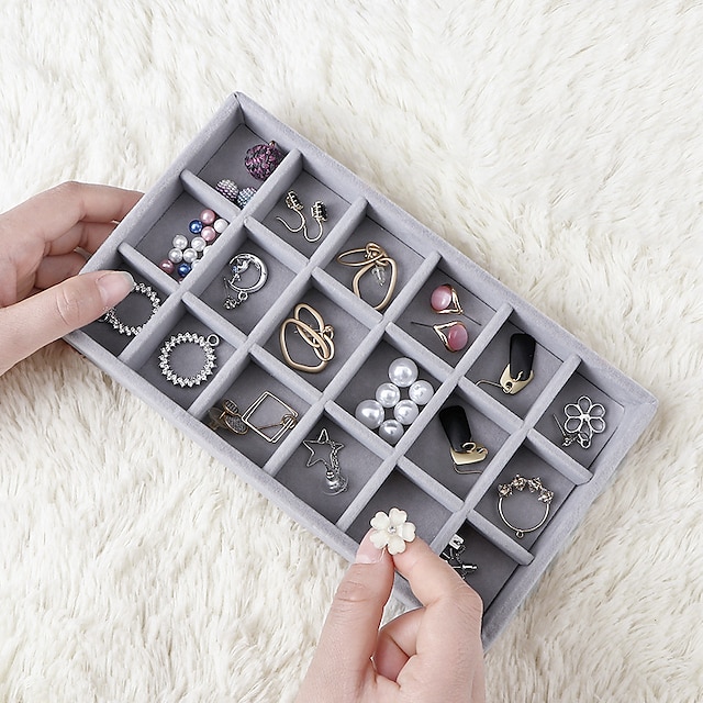  fløjls smykker display stabelbar udsøgt smykkeholder bærbar ring øreringe halskæde organiseringsboks organisator