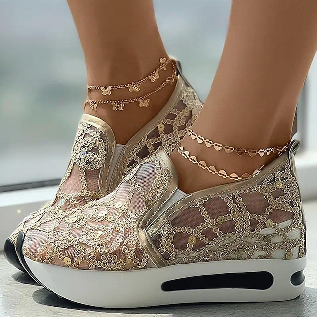 Women's Gold Sequins Platform Sneakers - Casual Autumn Style main image 0