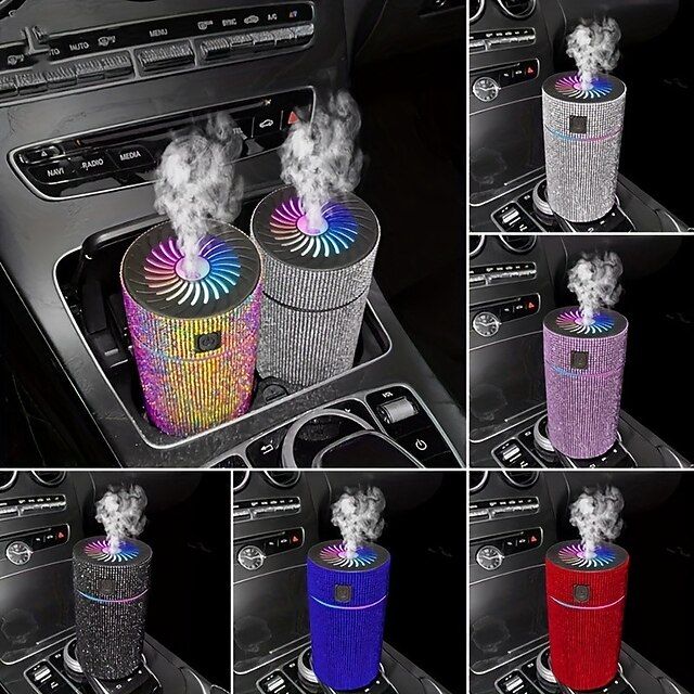 Luxury Rhinestone Car Diffuser Humidifier With LED Light Auto Air