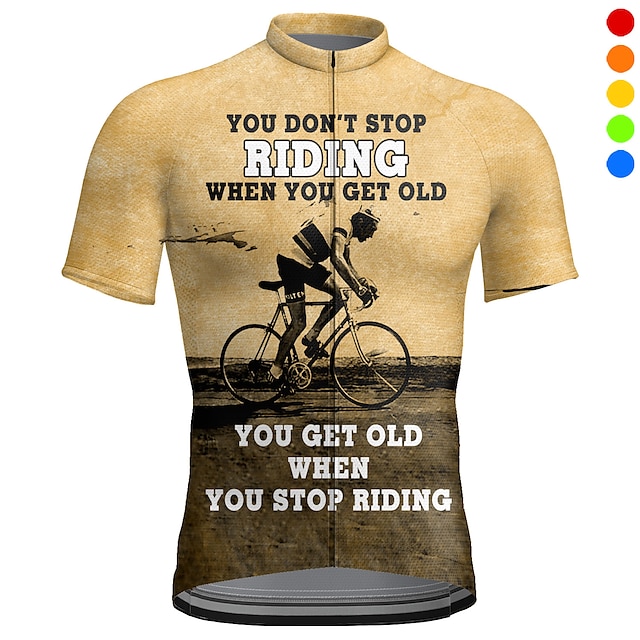  21Grams Męskie Koszulka rowerowa Krótki rękaw Rower Dżersej Top z 3 tylnymi kieszeniami Kolarstwo górskie Kolarstwie szosowym Oddychający Szybkie wysychanie Odprowadza wilgoć Odblaskowe paski Żółty