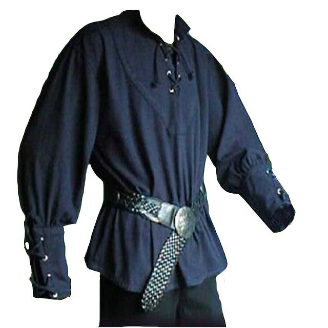  Punk e gótico Medieval Renascentista Blusa / Camisa Traje Cosplay Túnica Guerreiro Cavalheiro Viking Com Cordão Cor Sólida Homens Celta Pirata Dia Das Bruxas Baile de Máscaras Espetáculo Palco feira