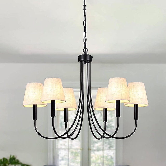  candelabru negru cu abajur, 6 lumini candelabre moderne de fermă pentru sufragerie 28 inchi corp de iluminat pandantiv rustic industrial tavan pentru bucătărie living dormitor 110-240v