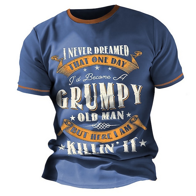  Kuvitettu Kirjain Vintage Muoti Suunnittelija Miesten 3D-tulostus T-paita Grumpy Old Man T-paita ulko- Päivittäin Urheilu T-paita Laivaston sininen Kuninkaallinen sininen Sininen Lyhythihainen Tiukka