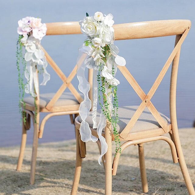  Artificial Flower Outdoor Wedding Decoration Chair Back Flower White Artificial Flower Leaning Against Flower