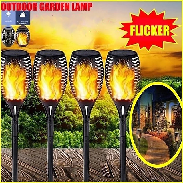  2/4pcs Solar Lights Outdoor Solar Torch Lights with Flickering Flame 12 LEDs for Halloween Decorations Waterpoof Landscape Auto On/Off Garden Patio  Home  Decoration Lantern