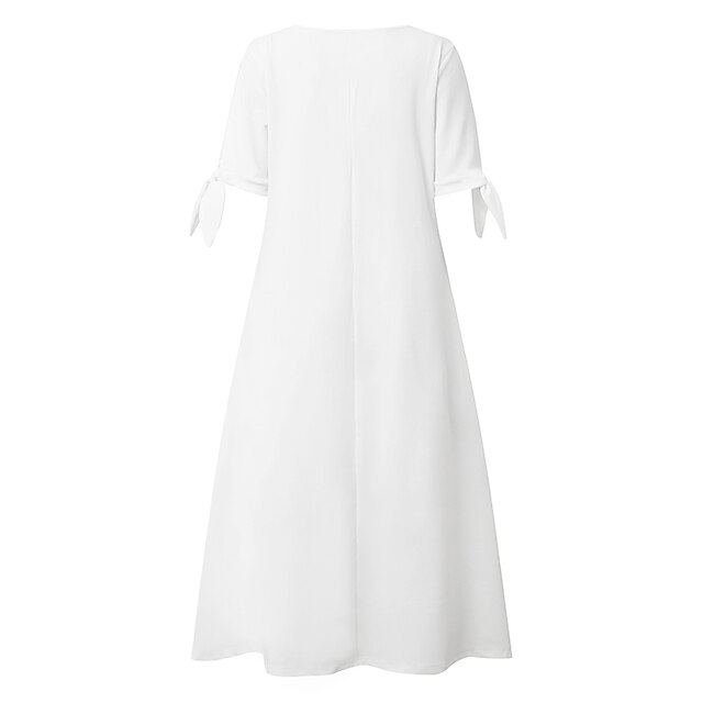 Women's White Dress Casual Dress Shift Dress Pure Color Button V Neck ...