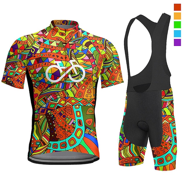  21Grams Men's Cycling Jersey with Bib Shorts Short Sleeve Mountain Bike MTB Road Bike Cycling Violet Yellow Blue Graphic Bike Quick Dry Moisture Wicking Spandex Sports Graphic Clothing Apparel