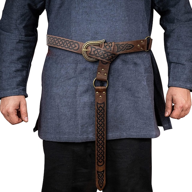  Nordic Embossed Buckle Belt Viking Retro Vintage Medieval Faux Leather Knight Belt LARP Cosplay Halloween