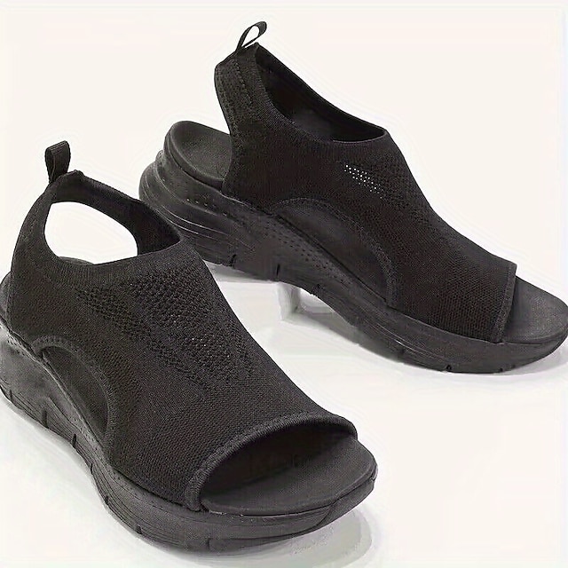  Pentru femei Sandale Sandale cu platformă Mărime Plus Size În aer liber Plajă Culoare solidă Vară Toc Drept Casual minimalism Tăiați volantul Loafer Roz Deschis Negru Albastru piscină