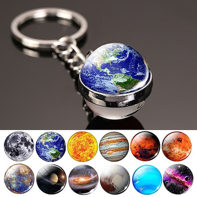  Moon Keychain Solar System Planet Keyrings Galaxy Nebula Space Keychain Earth Sun Mars Jupiter Saturn Picture Double Side Glass Ball Key Chain