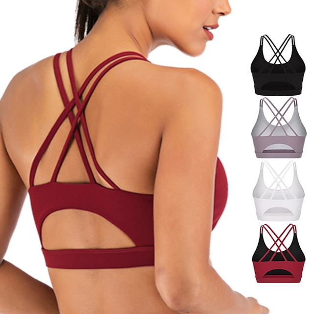  Sports Bra for Women Crisscross Back Medium Support Yoga Bra with Removable Cups Workout Running Crop Tops Yoga Bra Sports Bras for Women
