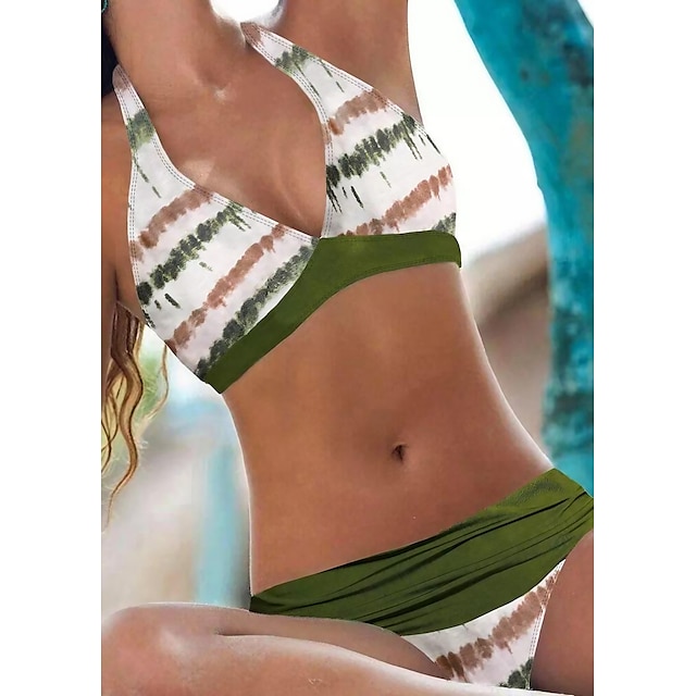 Women's Swimwear Bikini Normal Swimsuit Tie Dye 2 Piece Printing Green Bathing Suits Beach Wear Summer Sports