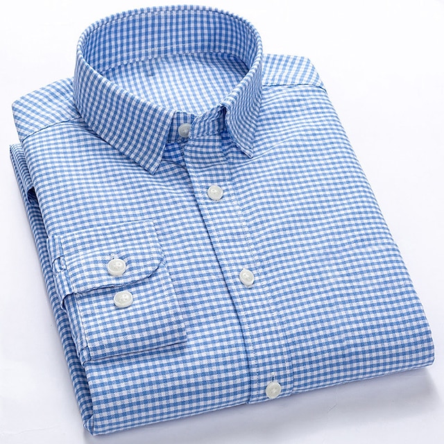  Men's Dress Shirt Button Up Shirt Collared Shirt Wine Navy blue+white White Long Sleeve Plaid Turndown Spring Fall Wedding Outdoor Clothing Apparel