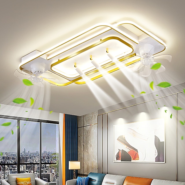  plafondventilator met light 3 spotlight app& afstandsbediening 101cm dimbaar 6 windsnelheden moderne plafondventilator voor slaapkamer, woonkamer 110-240v