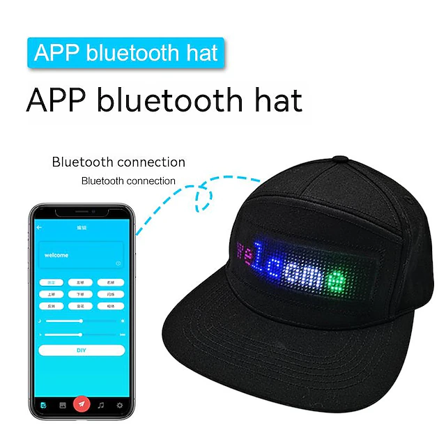 LED Costume Hats LED Caps Display APP Programmable LED Message Display ...