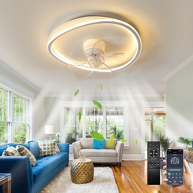  Ceiling Fan with Light App & Remote Control 50cm Dimmable 6 Speed Sputnik Design Projection Ceiling Fan Metal Modern Style Sputnik Painted Finishes LED Modern 110-240V