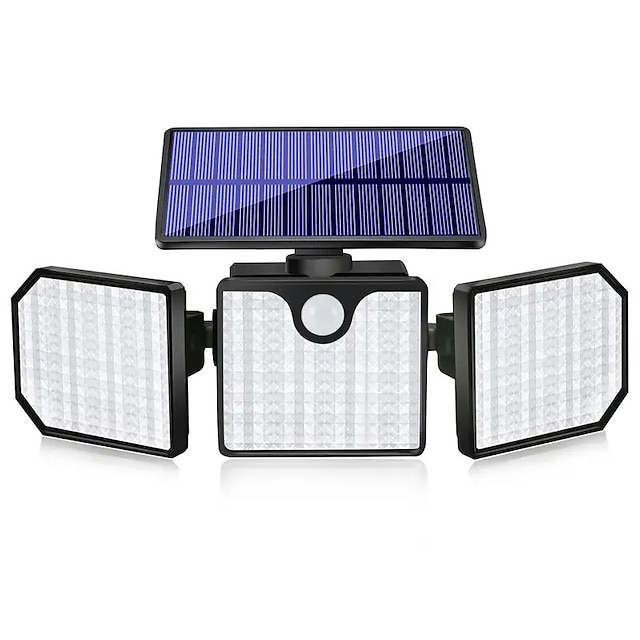  Projecteur solaire 230 LED avec détecteur de mouvement et 3 têtes réglables, éclairage d'extérieur étanche et sécurisé