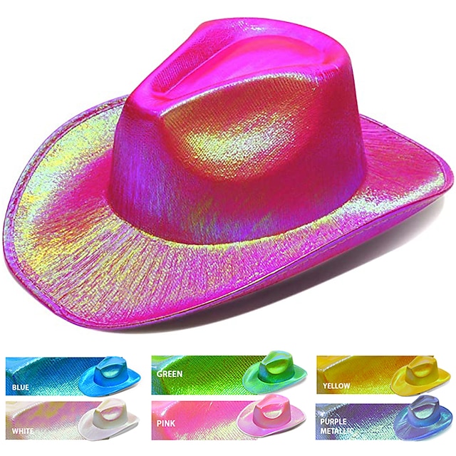  cowboy holografisk rave lue neon glitrende cowgirly lue morsom metallisk holografisk fest disco for voksne barn 80-talls disco stil
