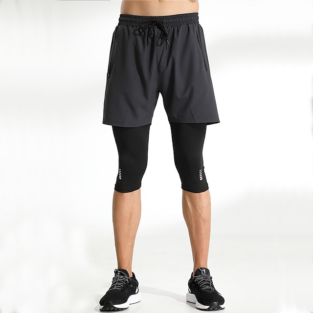  Homens Calções De Corrida Com Calças Justas Leggings de Corrida Com Cordão 2 em 1 Camada de base Atlético Roupa Esportiva Elastano Respirável Secagem Rápida Pavio Humido Ginástica Treino de Ginástica