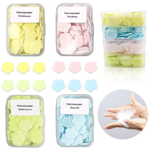  100pcs/box Petal Soap Paper Sheets, Portable, Disposable Soap Tablets For Quick & Easy Hand Washing!