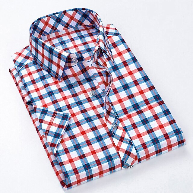 Men's Dress Shirt Button Up Shirt Plaid Shirt Collared Shirt Sea Blue